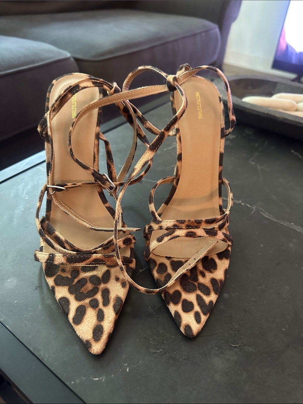 Leopard Print Lace-Up Pointed Toe Women's Heels
